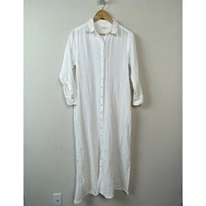 Natural Life Maxi Shirt Dress Womens XS White Gauze Button Front Boho Coastal
